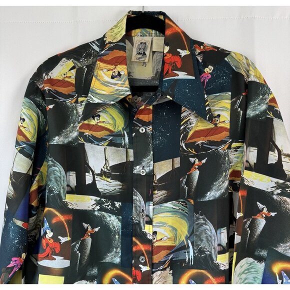 VTG 70s Kennington Mens XL Disney Mickey Mouse Fantasia Button Up Disco Shirt - Picture 3 of 7